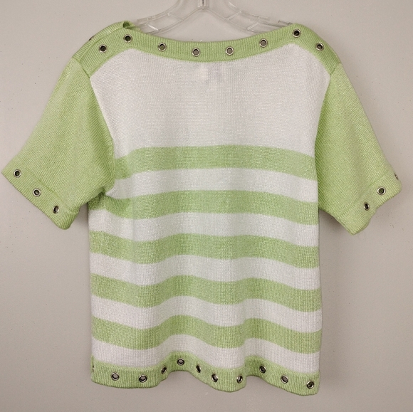 FIA Italian Handloomed Vintage Key Lime Striped Knit Top w/ eyelets Sz. M - Picture 4 of 6